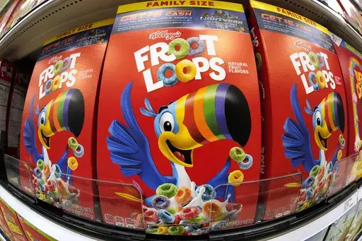 Boxes of Kellogg's Fruit Loops cereal are displayed in a Target store in Pittsburgh, Nov. 16, 2022. (AP Photo/Gene J. Puskar, File)