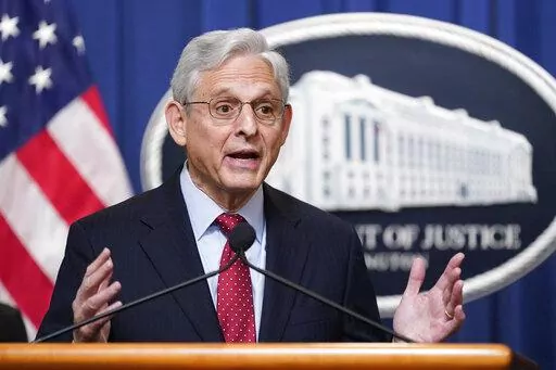 Attorney General Merrick Garland speaks at a news conference to announce actions to enhance the Biden administration's environmental justice efforts, Thursday, May 5, 2022, at the Department of Justice in Washington. (AP Photo/Patrick Semansky)