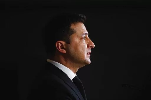 Ukraine's President Volodymyr Zelenskyy speaks during a media conference at an Eastern Partnership Summit in Brussels, Dec. 15, 2021. (Johanna Geron/ Pool Photo via AP, File)