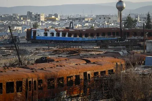 The Qadam train station, which was damaged during the war between rebel forces and ousted President Bashar Assad's forces, is seen in Damascus, Syria, Monday, Jan. 13, 2025. (AP Photo/Omar Sanadiki)