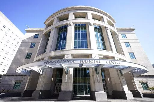 This Nov. 6, 2020, photo shows a general view of the Pennsylvania Judicial Center, home to the Commonwealth Court in Harrisburg, Pa. The Supreme Court has turned away efforts from Republicans in North Carolina and Pennsylvania to block state court-ordered congressional districting plans more favorable to Democrats. In separate orders late March 7, 2022, the justices are allowing maps selected by each state's Supreme Court to be in effect for the 2022 elections. (AP Photo/Julio Cortez, File)