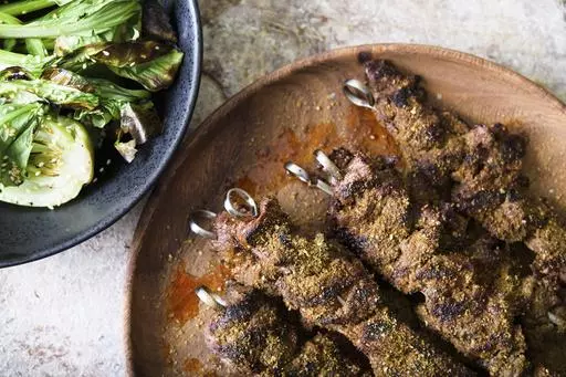 This image released by Milk Street shows a recipe for spicy Chinese beef skewers. (Milk Street via AP)