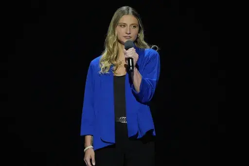 Hadley Duvall speaks on stage during the Democratic National Convention Monday, Aug. 19, 2024, in Chicago. (AP Photo/J. Scott Applewhite)