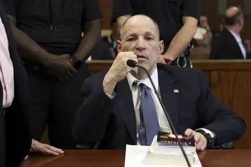 Former film producer Harvey Weinstein appears in court in New York on Wednesday, Oct. 23, 2024. (Spencer Platt/Pool Photo via AP)