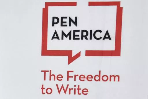 A logo is displayed at the PEN America Literary Awards on Thursday, March 2, 2023, in New York. Several authors have turned down awards and awards nominations from PEN America for this year's ceremony, citing unhappiness with the literary and free expression organization's stance on the war in Gaza. (Photo by Evan Agostini/Invision/AP, File)