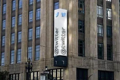 Twitter headquarters is shown in San Francisco on Nov. 4, 2022. Twitter said Tuesday, Nov. 8, that it will add a gray “official” label to some high-profile accounts to indicate that they are authentic, the latest twist in new owner Elon Musk’s chaotic overhaul of the platform’s verification system. (AP Photo/Jeff Chiu, File)