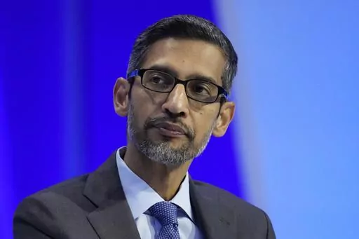 Sundar Pichai, CEO of Google and Alphabet, takes part in a discussion at the Asia-Pacific Economic Cooperation (APEC) CEO Summit Nov. 16, 2023, in San Francisco. A federal court jury is expected to begin its deliberations Monday, Dec. 11, 2023, in an antitrust trial focused on whether Google's efforts to thwart competition against its app store for Android smartphones has also been illegally gouging consumers and stifling innovation.(AP Photo/Eric Risberg, File)