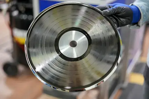 A master plate is seen at United Record Pressing, July 11, 2024, in Nashville, Tenn. (AP Photo/George Walker IV)