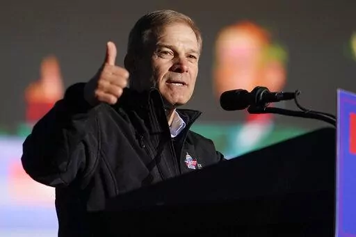 Rep. Jim Jordan, R-Ohio, speaks before former President Donald Trump at a rally at Dayton International Airport on Nov. 7, 2022, in Vandalia, Ohio. House Republicans are promising aggressive oversight of the Biden administration once they assume the majority next year. They are planning to take particular focus on the business dealings of presidential son Hunter Biden, illegal immigration at the U.S-Mexico border and the originations of COVID-19. (AP Photo/Michael Conroy, File)