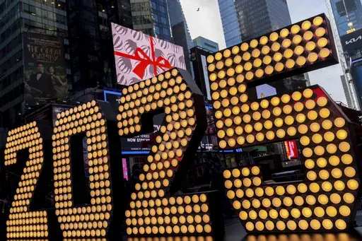 The 2025 New Year's Eve numerals are displayed in Times Square, on Dec. 18, 2024, in New York. (AP Photo/Julia Demaree Nikhinson, File)