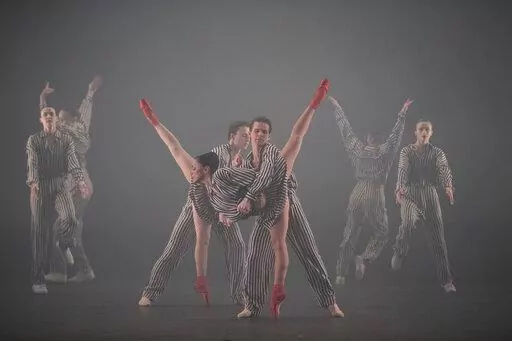 In this photo provided by New York City Center, dancers appear in "Twyla Tharp: In the Upper Room & Nine Sinatra Songs" at New York City Center on Oct. 19, 2022, in New York. (Christopher Duggan/New York City Center via AP)