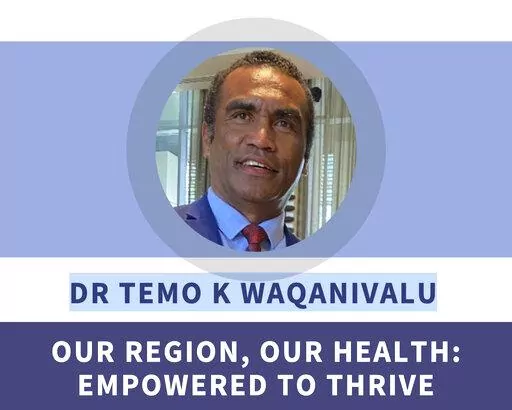 This image shows part of an election-style campaign brochure produced by the World Health Organization in September 2022, to promote Fijian Dr. Temo Waqanivalu to become WHO’s top official in the western Pacific. Internal documents obtained by the Associated Press show the World Health Organization knew of past sexual misconduct charges against a doctor who was accused of harassing a woman in the fall. (AP Photo)