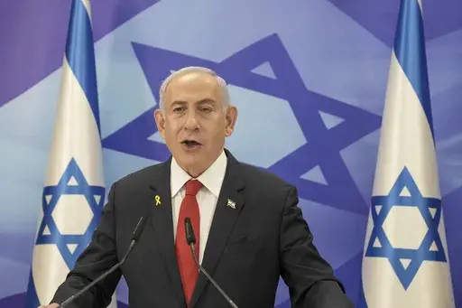 Israeli Prime Minister Benjamin Netanyahu speaks during a press conference in Jerusalem, Dec. 9, 2024. (AP Photo/Maya Alleruzzo, Pool, File)